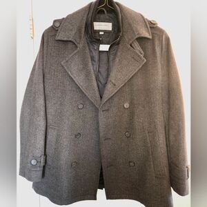 Marc New York Charcoal Men's wool-blend double-breasted Peacoat